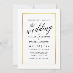 Modern Elegant Calligraphy Bröllop Black and Guld Inbjudningar
