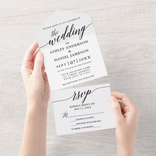 Modern Elegant Calligraphy Bröllop Black and White (Avrivbar del)