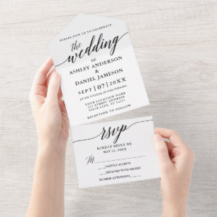 Modern Elegant Calligraphy Bröllop Black and White