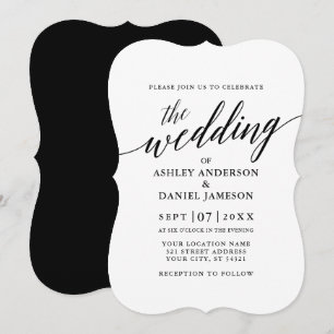 Modern Elegant Calligraphy Bröllop Black and White Inbjudningar