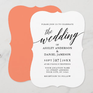 Modern Elegant Calligraphy Bröllop Coral Inbjudningar