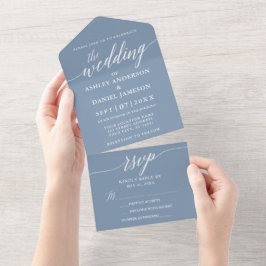 Modern Elegant Calligraphy Bröllop Dusty Blue
