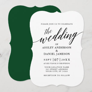 Modern Elegant Calligraphy Bröllop Grönt Inbjudningar