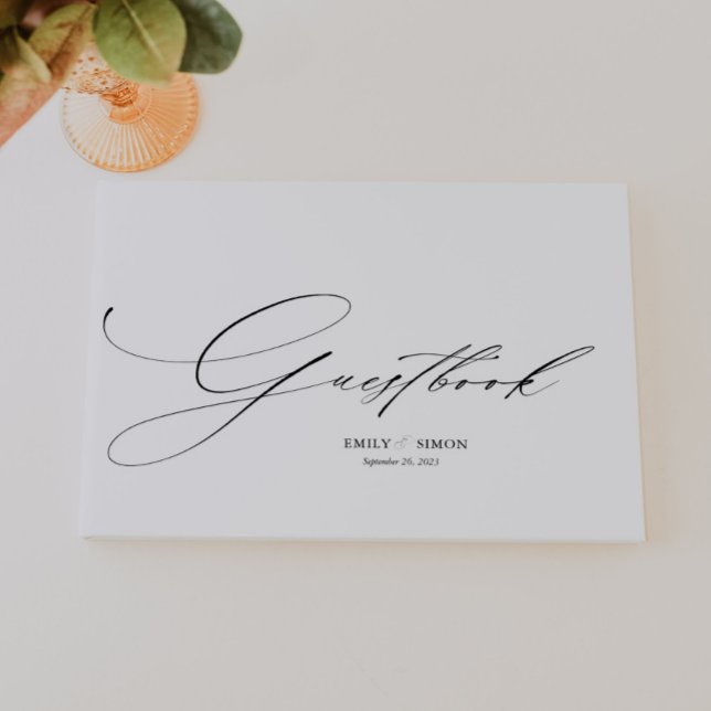 Modern Elegant Calligraphy Bröllop Guest Bok (elegant wedding guest book, modern script, dainty calligraphy wedding guestbook, simple guest book)