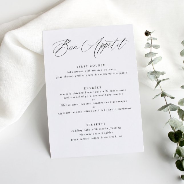 Modern Elegant Calligraphy Bröllop Menu Meny (Skapare uppladdad)