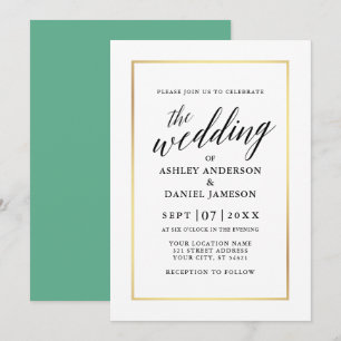 Modern Elegant Calligraphy Bröllop Neo Mint Guld Inbjudningar