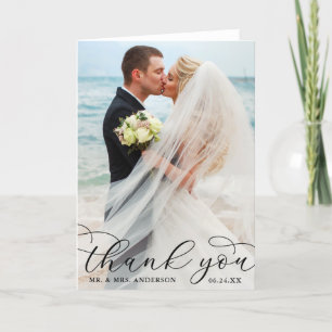 Modern Elegant Calligraphy Bröllop Photo Fold B Tack Kort