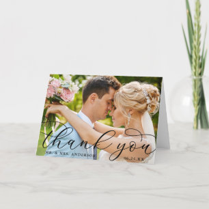 Modern Elegant Calligraphy Bröllop Photo Fold Tack Kort