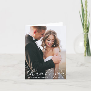 Modern Elegant Calligraphy Bröllop Photo Note W Tack Kort