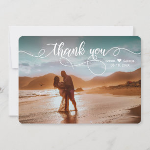 Modern Elegant Calligraphy Bröllop Photo Tack Kort
