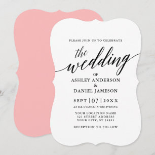 Modern Elegant Calligraphy Bröllop Rosa Back Inbjudningar