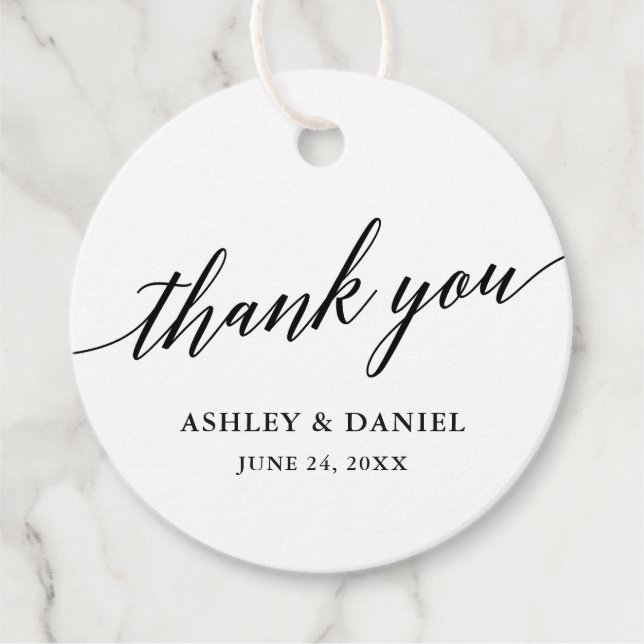 Modern Elegant Calligraphy Bröllop Tack Gåvor Etiketter (Framsida)