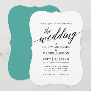Modern Elegant Calligraphy Bröllop Teal Inbjudningar