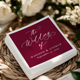 Modern Elegant Calligraphy Burgundy Bröllop Pappersservett