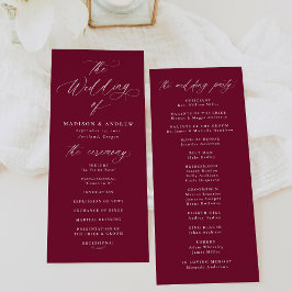 Modern Elegant Calligraphy Burgundy Bröllop Program