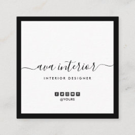 Modern Elegant Calligraphy Designer B&W Social Fyrkantigt Visitkort