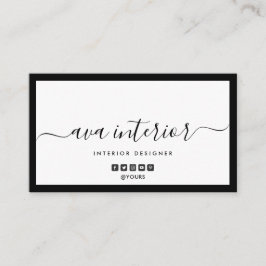 Modern Elegant Calligraphy Designer B&W Social Visitkort