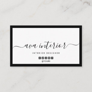 Modern Elegant Calligraphy Designer B&W Social Visitkort