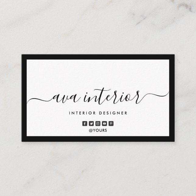 Modern Elegant Calligraphy Designer B&W Social Visitkort (Framsida)