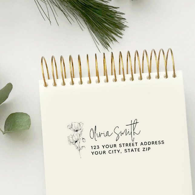Modern Elegant Calligraphy Flower-Returadress Självfärgande Stämpel (Skapare uppladdad)