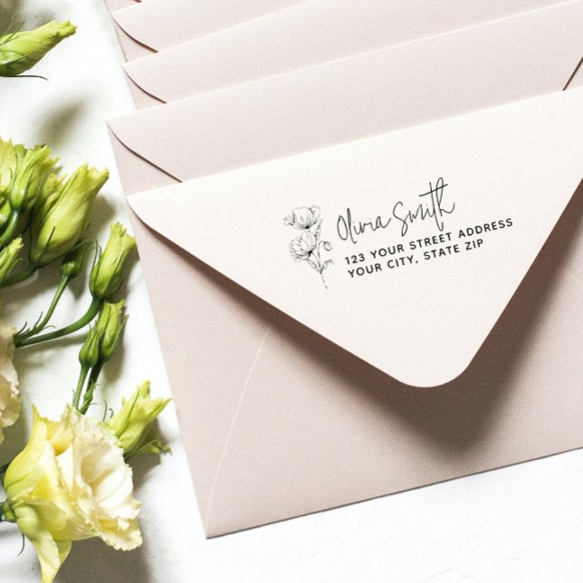 Modern Elegant Calligraphy Flower-Returadress Stämpel (Skapare uppladdad)