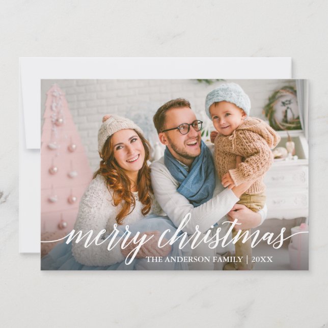 Modern Elegant Calligraphy God jul Family Julkort (Framsida)
