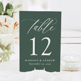 Modern Elegant Calligraphy Grönt Bröllop Bordsnummer