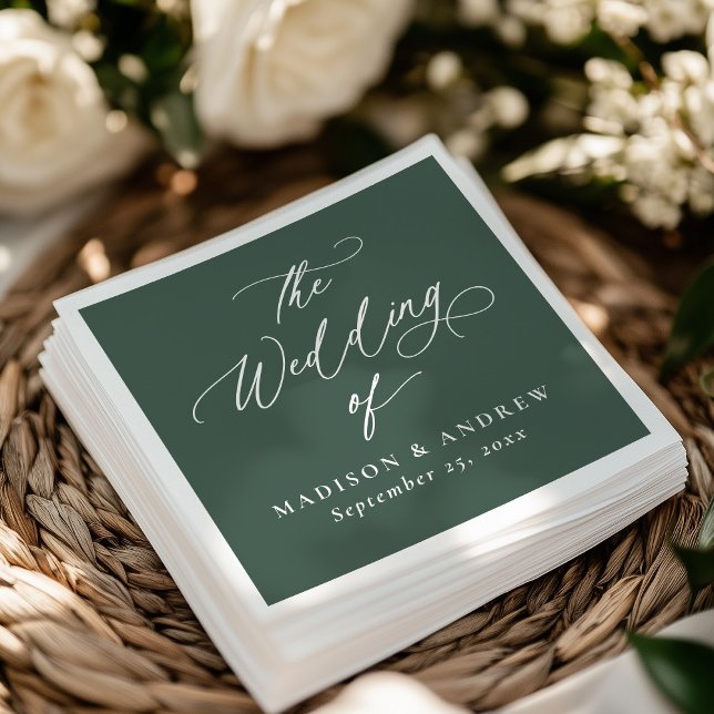 Modern Elegant Calligraphy Grönt Bröllop Pappersservett (Skapare uppladdad)