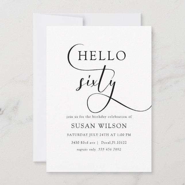 Modern Elegant Calligraphy Hej 60 Birthday Inbjudningar (Framsida)