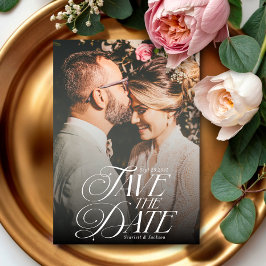 Modern Elegant Calligraphy-Lodrät Photo Bröllop Spara Datumet