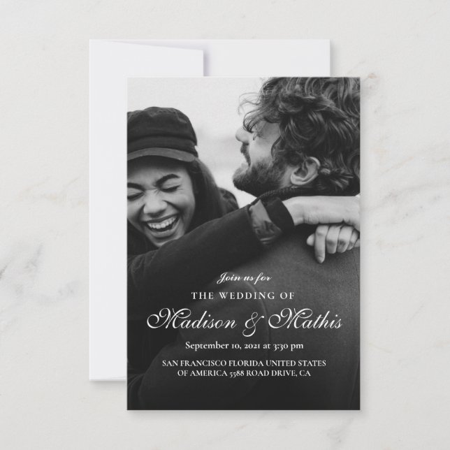 Modern Elegant Calligraphy med Photo Bröllop Inbjudningar (Framsida)