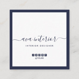 Modern Elegant Calligraphy Midnight Blue Social Fyrkantigt Visitkort