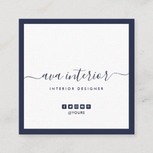 Modern Elegant Calligraphy Midnight Blue Social Fyrkantigt Visitkort