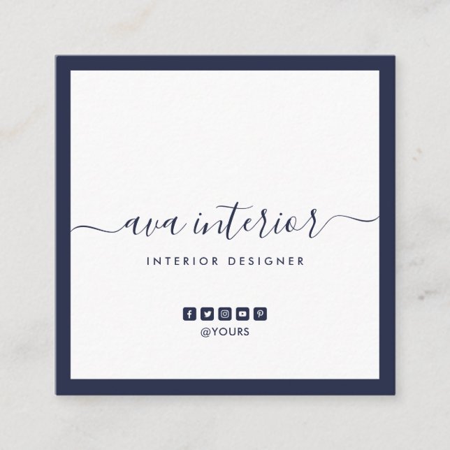 Modern Elegant Calligraphy Midnight Blue Social Fyrkantigt Visitkort (Framsida)