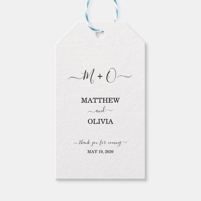 Modern Elegant Calligraphy Monogram Bröllop Presentetikett (Framsidan)
