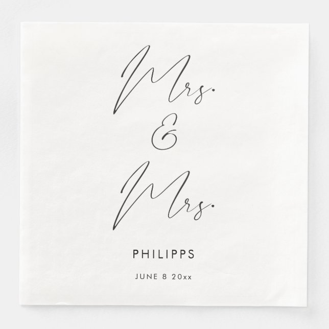 Modern Elegant Calligraphy Mrs. och Mrs. Two Bride Pappersservett (Framsida)