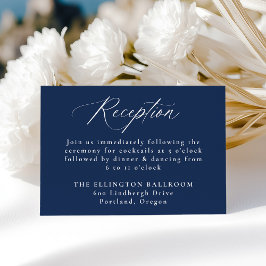 Modern Elegant Calligraphy Navy bröllop Reception Tilläggskort