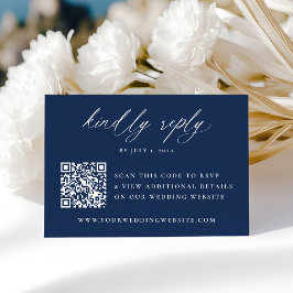 Modern Elegant Calligraphy Navy QR Code Bröllop OSA Kort