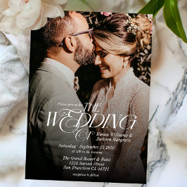 Modern Elegant Calligraphy Photo Bröllop Inbjudningar