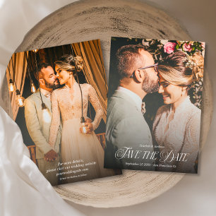 Modern Elegant Calligraphy Photo Bröllop Porträtt Spara Datumet