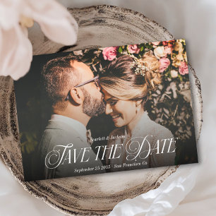 Modern Elegant Calligraphy Photo Bröllop Spara Datumet