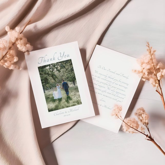 Modern Elegant Calligraphy Photo Bröllop Tack Kort (Skapare uppladdad)