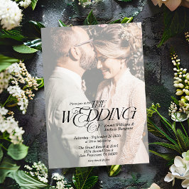 Modern Elegant Calligraphy Photo Bröllop White Inbjudningar