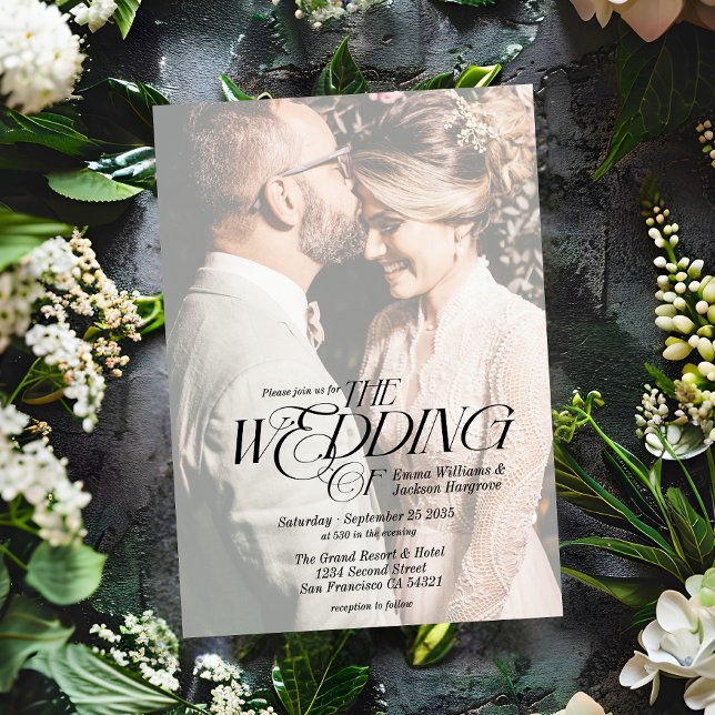 Modern Elegant Calligraphy Photo Bröllop White Inbjudningar (Skapare uppladdad)