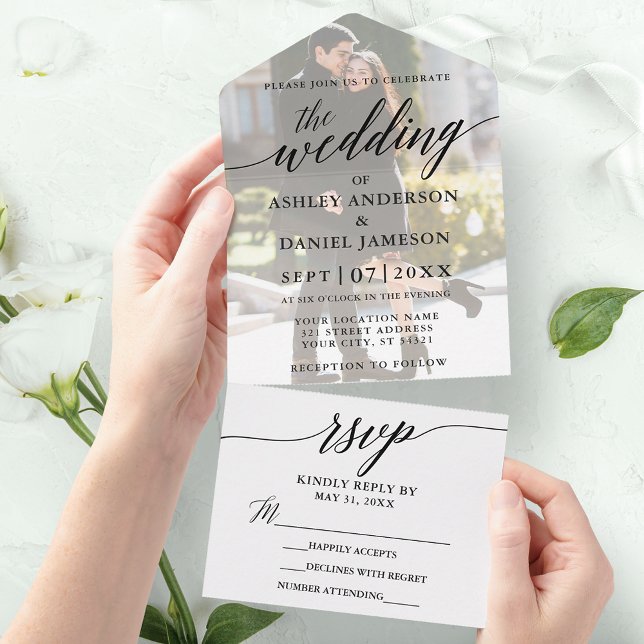 Modern Elegant Calligraphy Photo Overlay Bröllop (Skapare uppladdad)
