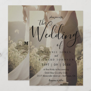 Modern Elegant Calligraphy Photo Overlay Bröllop Inbjudningar
