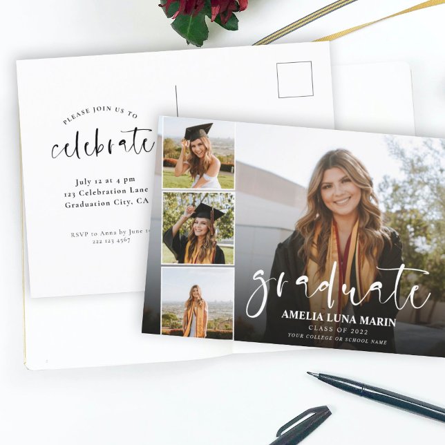 Modern Elegant Calligraphy Roligt Studenten Vykort (Skapare uppladdad)