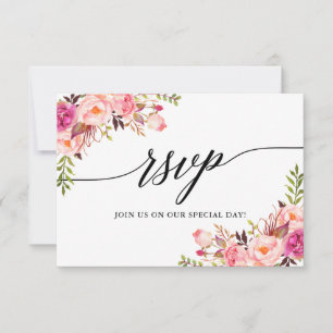 Modern Elegant Calligraphy Rosa Blommigt Bröllop OSA Kort