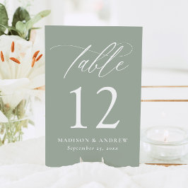 Modern Elegant Calligraphy Sage Grönt Bröllop Bordsnummer