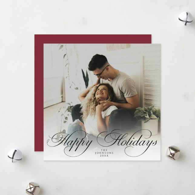  Modern Elegant Calligraphy Script Christmas Photo Julkort (Fram/Back In Situ)